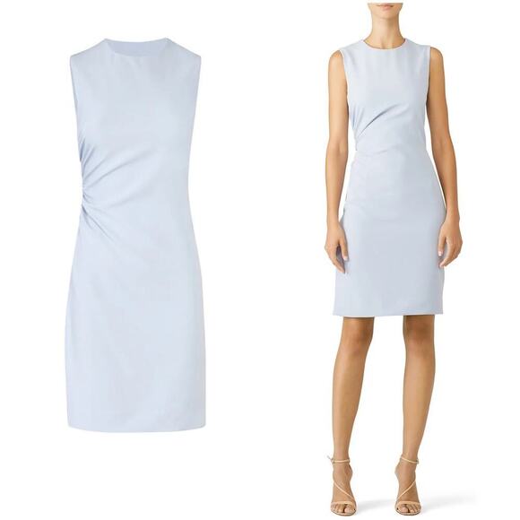 Milly Cloud Sherry Dress Sleeveless Side Ruched Knee Length Sheath Light Blue 6 - Picture 3 of 9